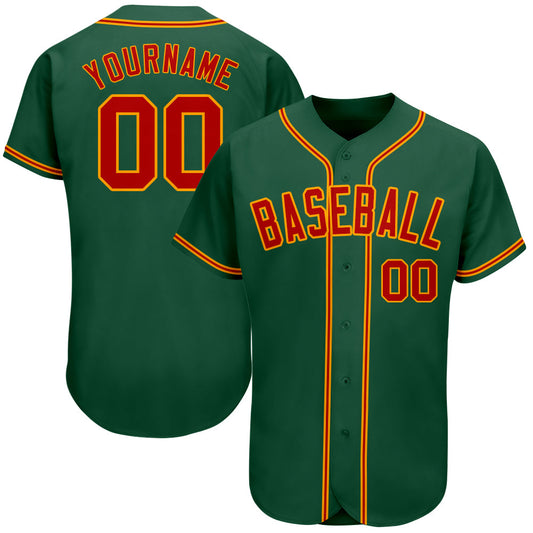 Custom Kelly Green Red-Gold Authentic Baseball Jersey - Sky-Custom