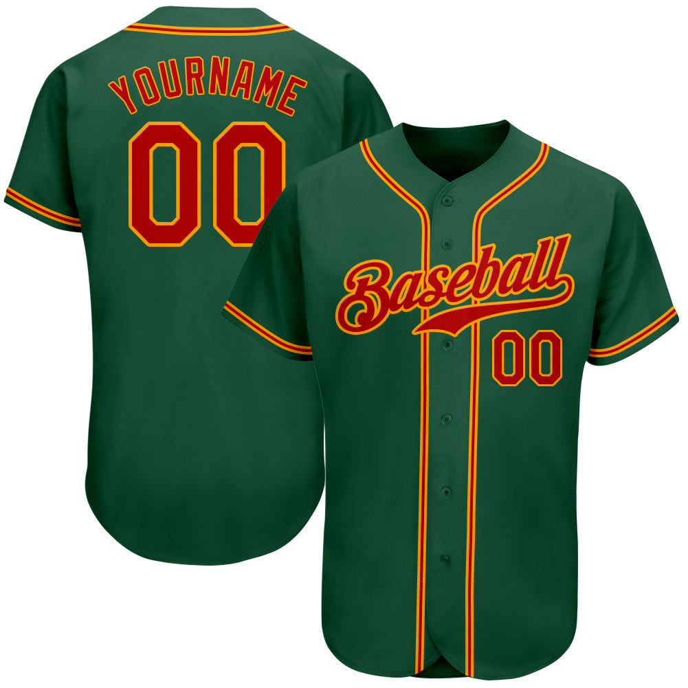 Custom Kelly Green Red-Gold Authentic Baseball Jersey - Sky-Custom