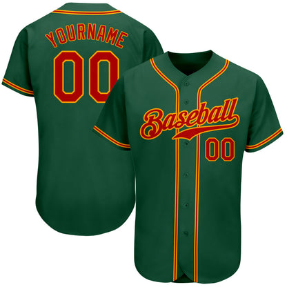 Custom Kelly Green Red-Gold Authentic Baseball Jersey - Sky-Custom