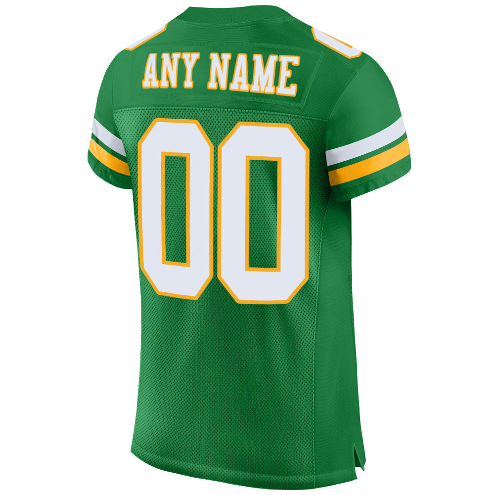 Custom Grass Green White-Gold Mesh Authentic Football Jersey - Sky-Custom
