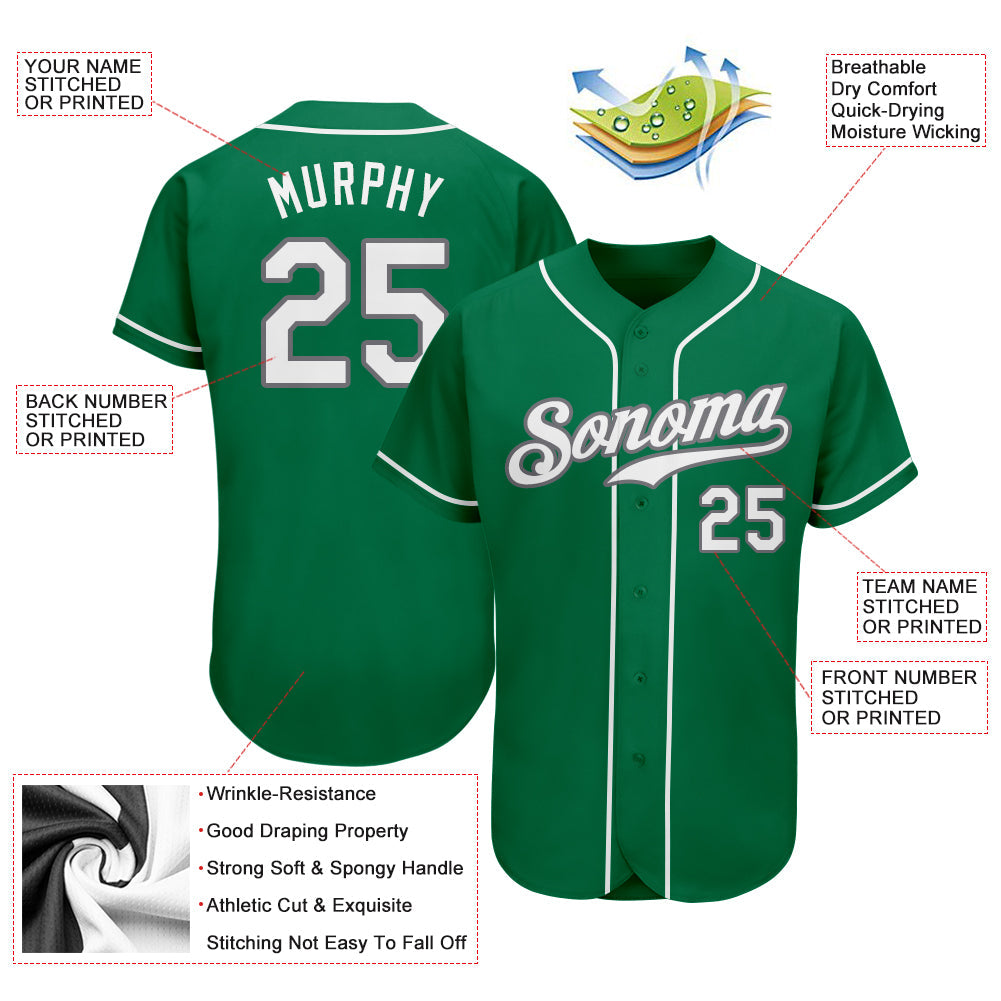 Custom Kelly Green White-Gray Authentic St. Patrick's Day Baseball Jersey - Sky-Custom