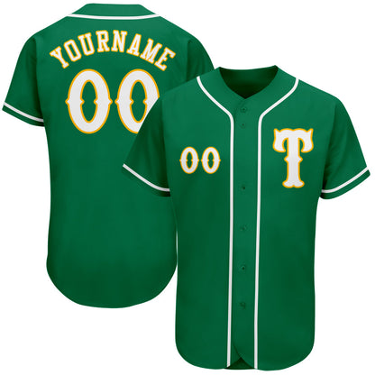 Custom Kelly Green White-Gold Authentic Baseball Jersey - Sky-Custom