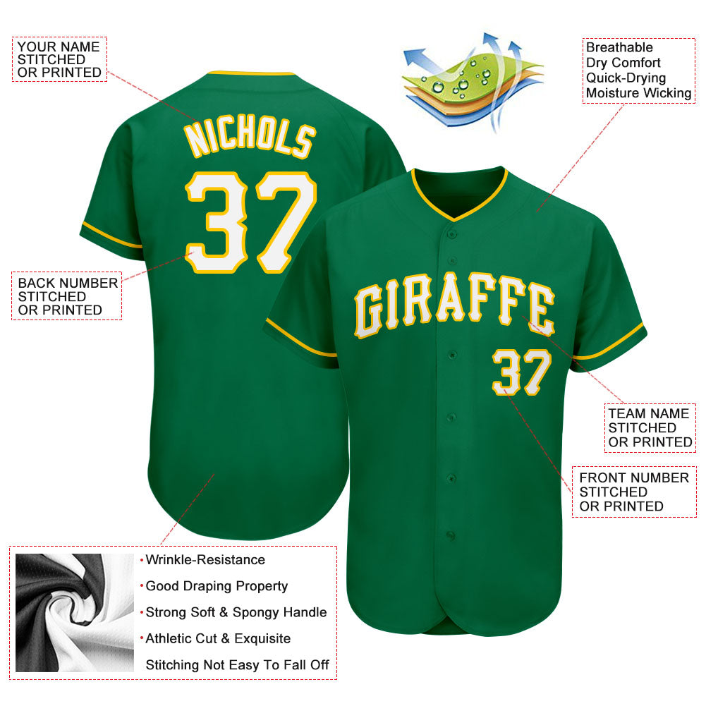 Custom Kelly Green White-Gold Authentic Baseball Jersey - Sky-Custom