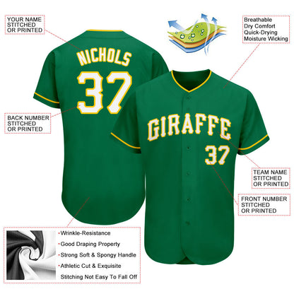 Custom Kelly Green White-Gold Authentic Baseball Jersey - Sky-Custom
