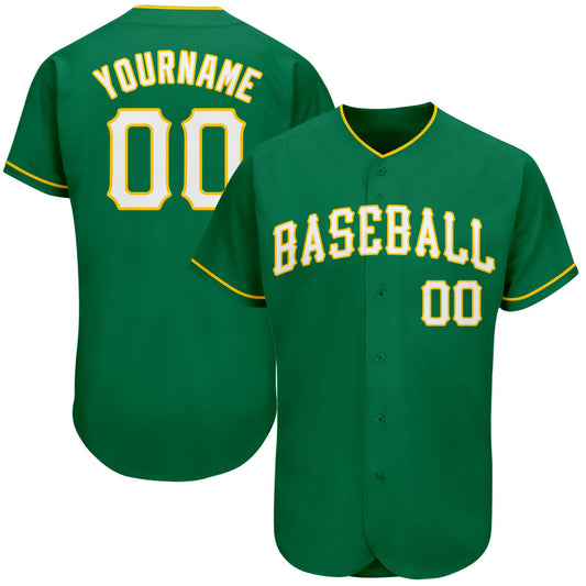 Custom Kelly Green White-Gold Authentic Baseball Jersey - Sky-Custom