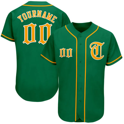 Custom Kelly Green Gold-White Authentic Baseball Jersey - Sky-Custom