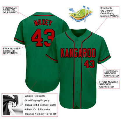 Custom Kelly Green Red-Black Authentic Baseball Jersey - Sky-Custom