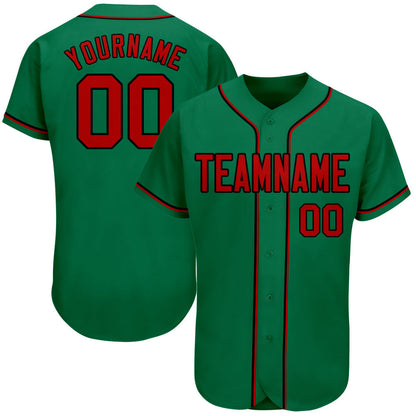 Custom Kelly Green Red-Black Authentic Baseball Jersey - Sky-Custom