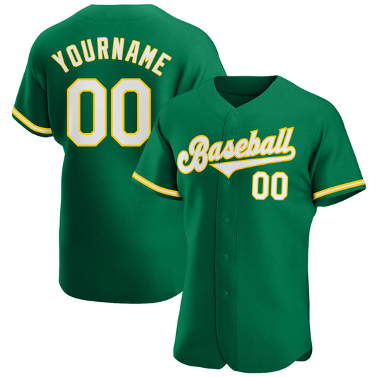 Custom Kelly Green White-Gold Authentic Baseball Jersey - Sky-Custom