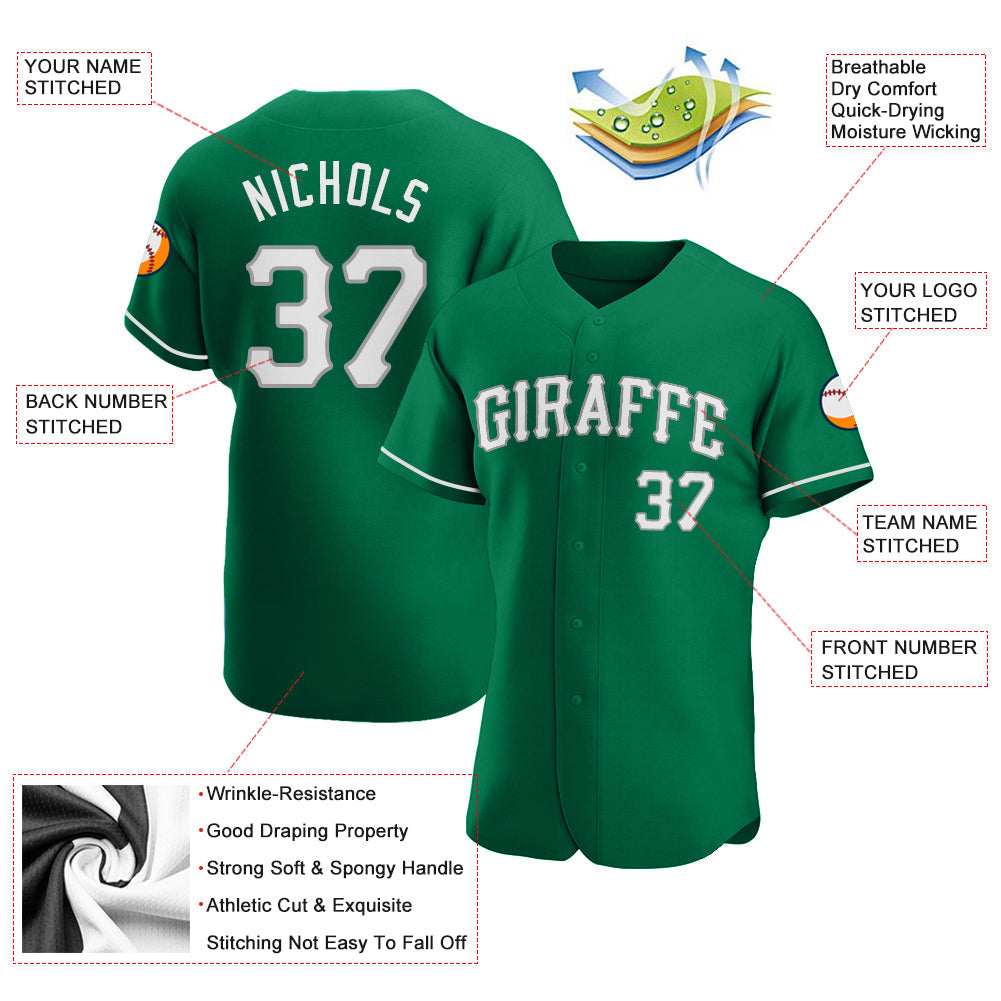 Custom Kelly Green White-Gray Authentic St. Patrick's Day Baseball Jersey - Sky-Custom