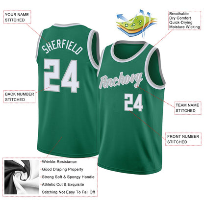 Custom Kelly Green White-Gray Round Neck Rib-Knit Basketball Jersey - Sky-Custom