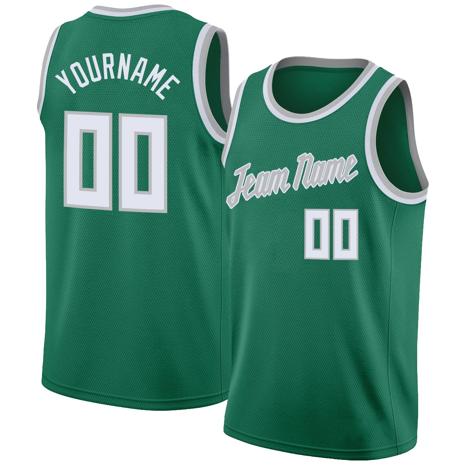 Custom Kelly Green White-Gray Round Neck Rib-Knit Basketball Jersey - Sky-Custom