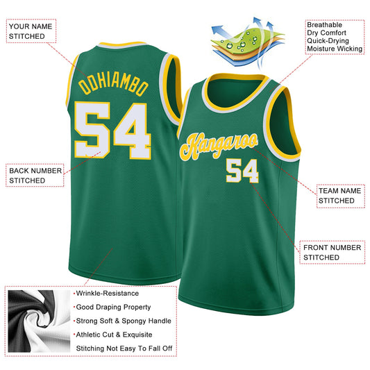 Custom Kelly Green White-Gold Round Neck Rib-Knit Basketball Jersey - Sky-Custom