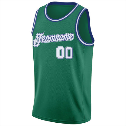 Custom Kelly Green White-Royal Round Neck Rib-Knit Basketball Jersey - Sky-Custom