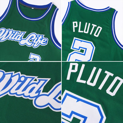 Custom Kelly Green White-Royal Round Neck Rib-Knit Basketball Jersey - Sky-Custom