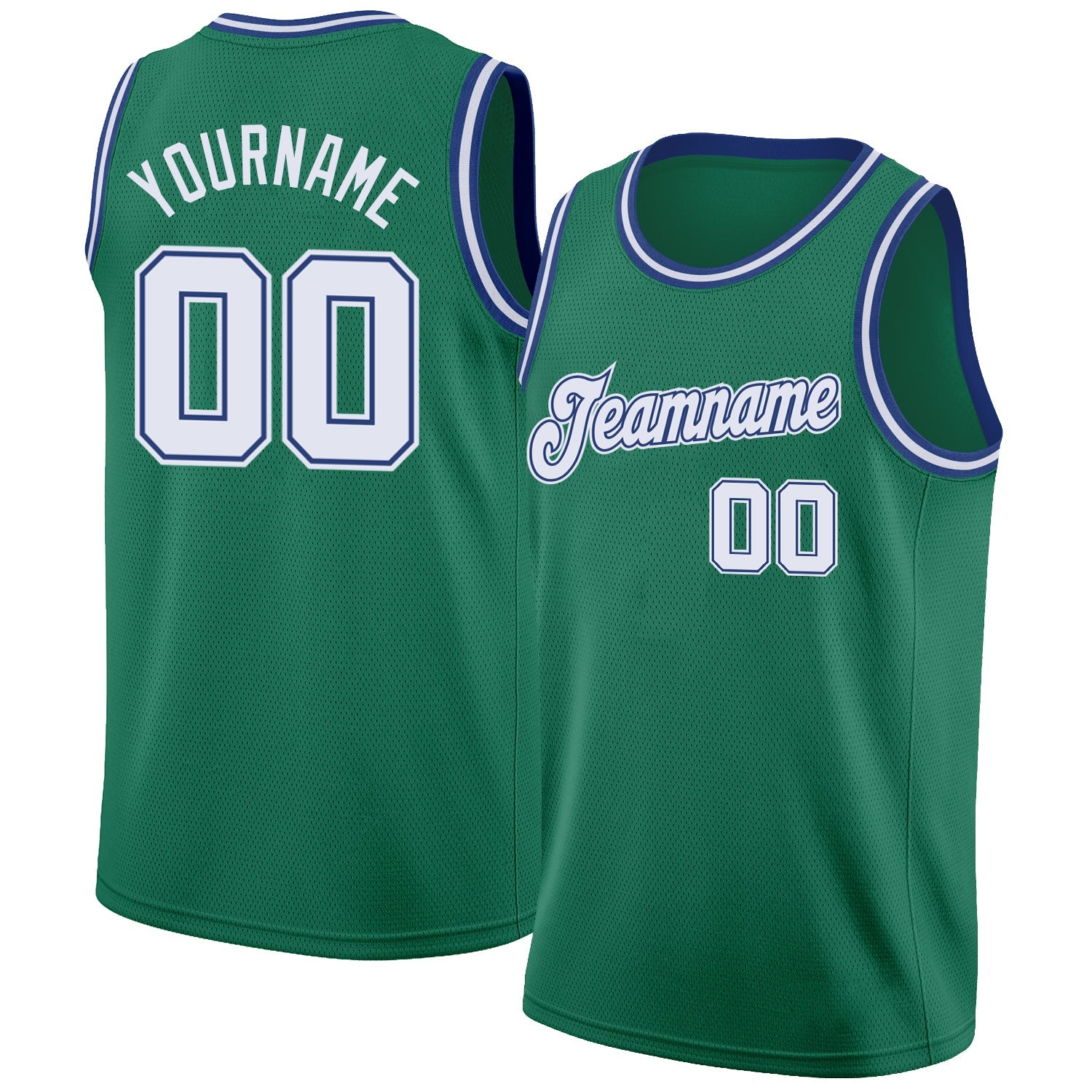Custom Kelly Green White-Royal Round Neck Rib-Knit Basketball Jersey - Sky-Custom