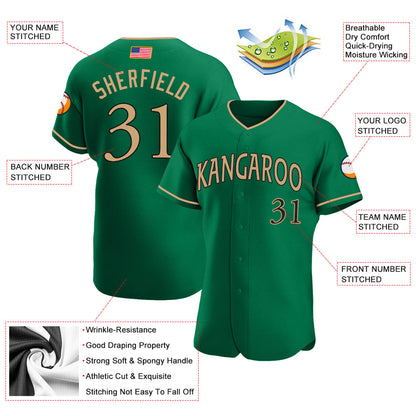 Custom Kelly Green Old Gold-Black Authentic American Flag Fashion Baseball Jersey - Sky-Custom