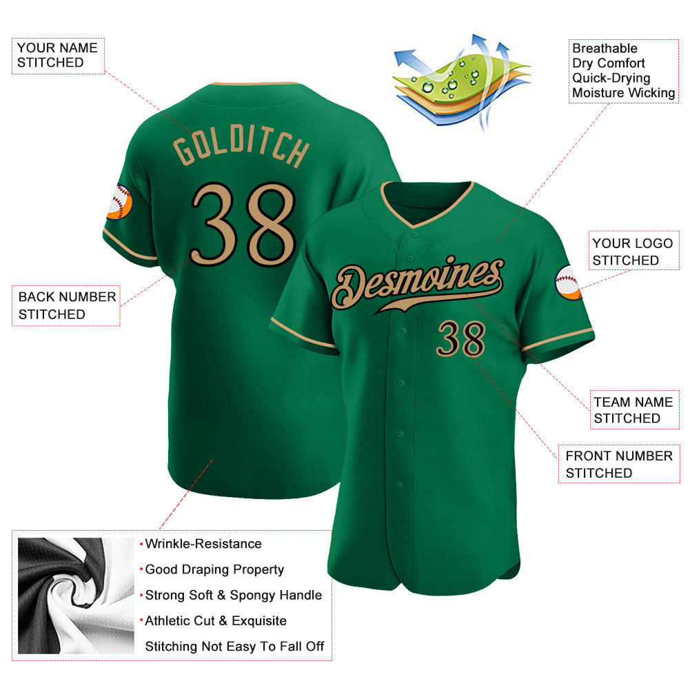 Custom Kelly Green Old Gold-Black Authentic Baseball Jersey - Sky-Custom