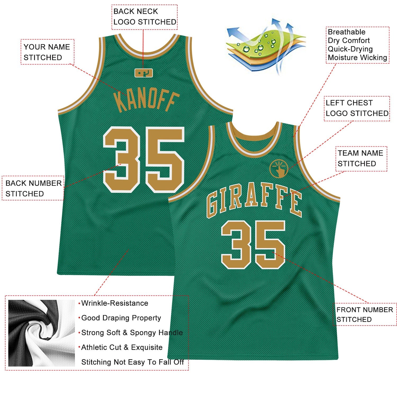 Custom Kelly Green Old Gold-White Authentic Throwback Basketball Jersey - Sky-Custom