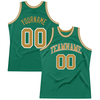 Custom Kelly Green Old Gold-White Authentic Throwback Basketball Jersey - Sky-Custom