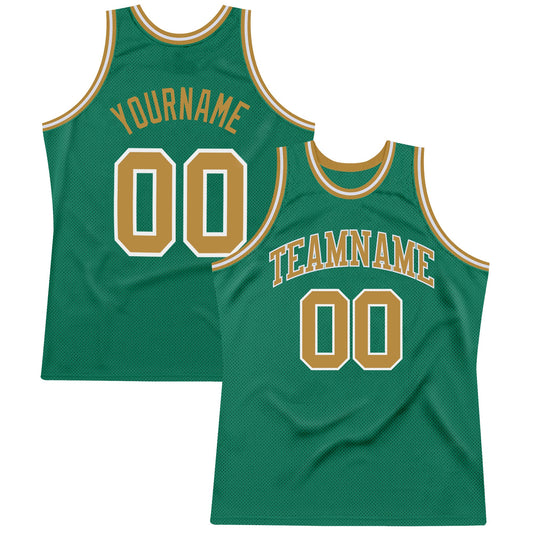 Custom Kelly Green Old Gold-White Authentic Throwback Basketball Jersey - Sky-Custom