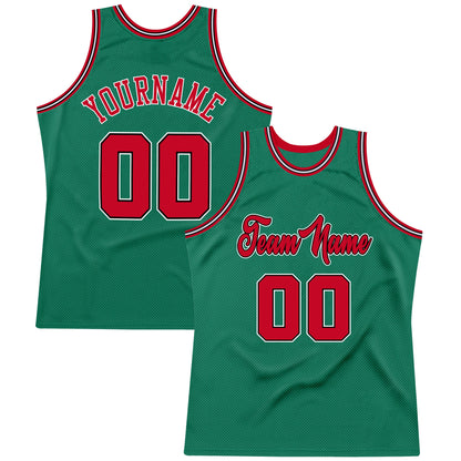 Custom Kelly Green Red-Black Authentic Throwback Basketball Jersey - Sky-Custom