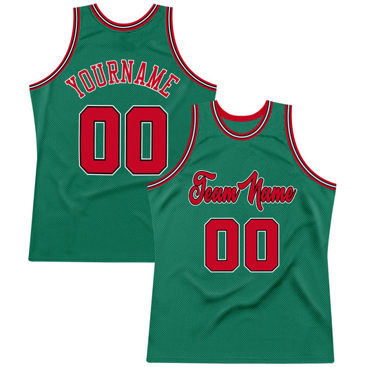 Custom Kelly Green Red-Black Authentic Throwback Basketball Jersey - Sky-Custom