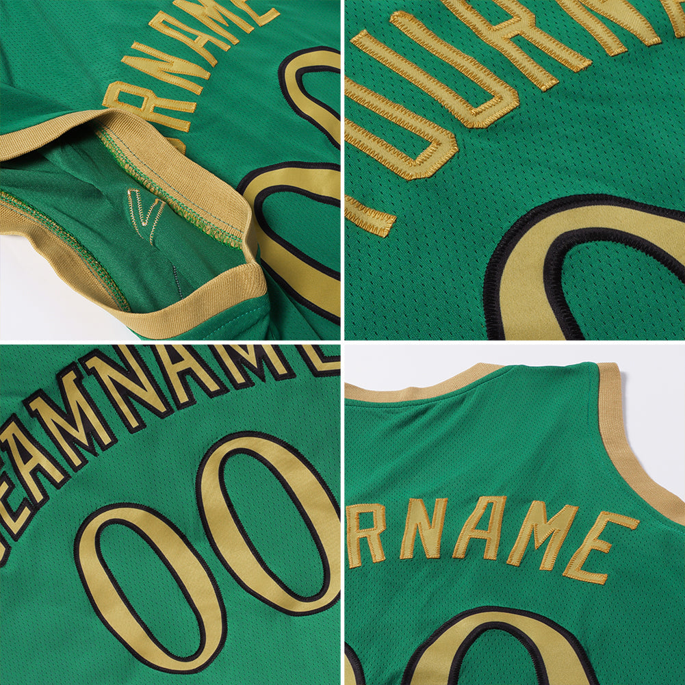 Custom Kelly Green Gold-White Authentic Throwback Basketball Jersey - Sky-Custom