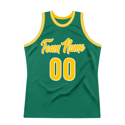 Custom Kelly Green Gold-White Authentic Throwback Basketball Jersey - Sky-Custom