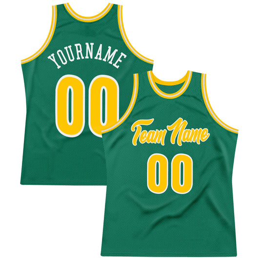 Custom Kelly Green Gold-White Authentic Throwback Basketball Jersey - Sky-Custom