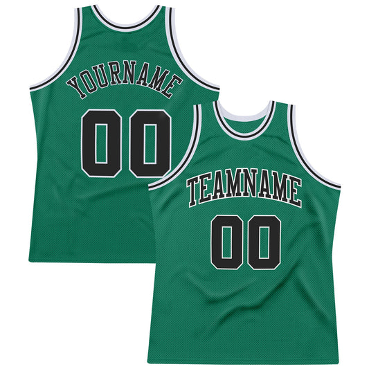 Custom Kelly Green Black-White Authentic Throwback Basketball Jersey - Sky-Custom
