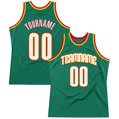 Custom Kelly Green White-Gold Authentic Throwback Basketball Jersey - Sky-Custom