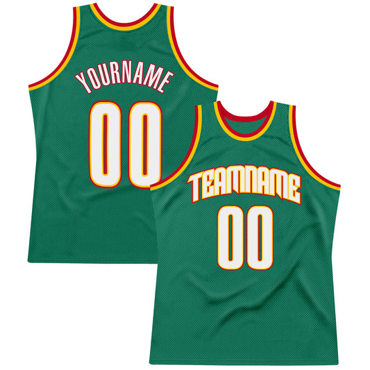 Custom Kelly Green White-Gold Authentic Throwback Basketball Jersey - Sky-Custom