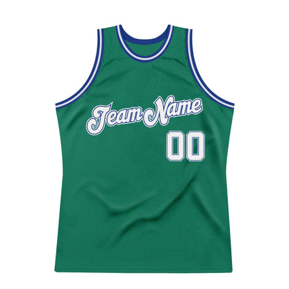 Custom Kelly Green White-Royal Authentic Throwback Basketball Jersey - Sky-Custom