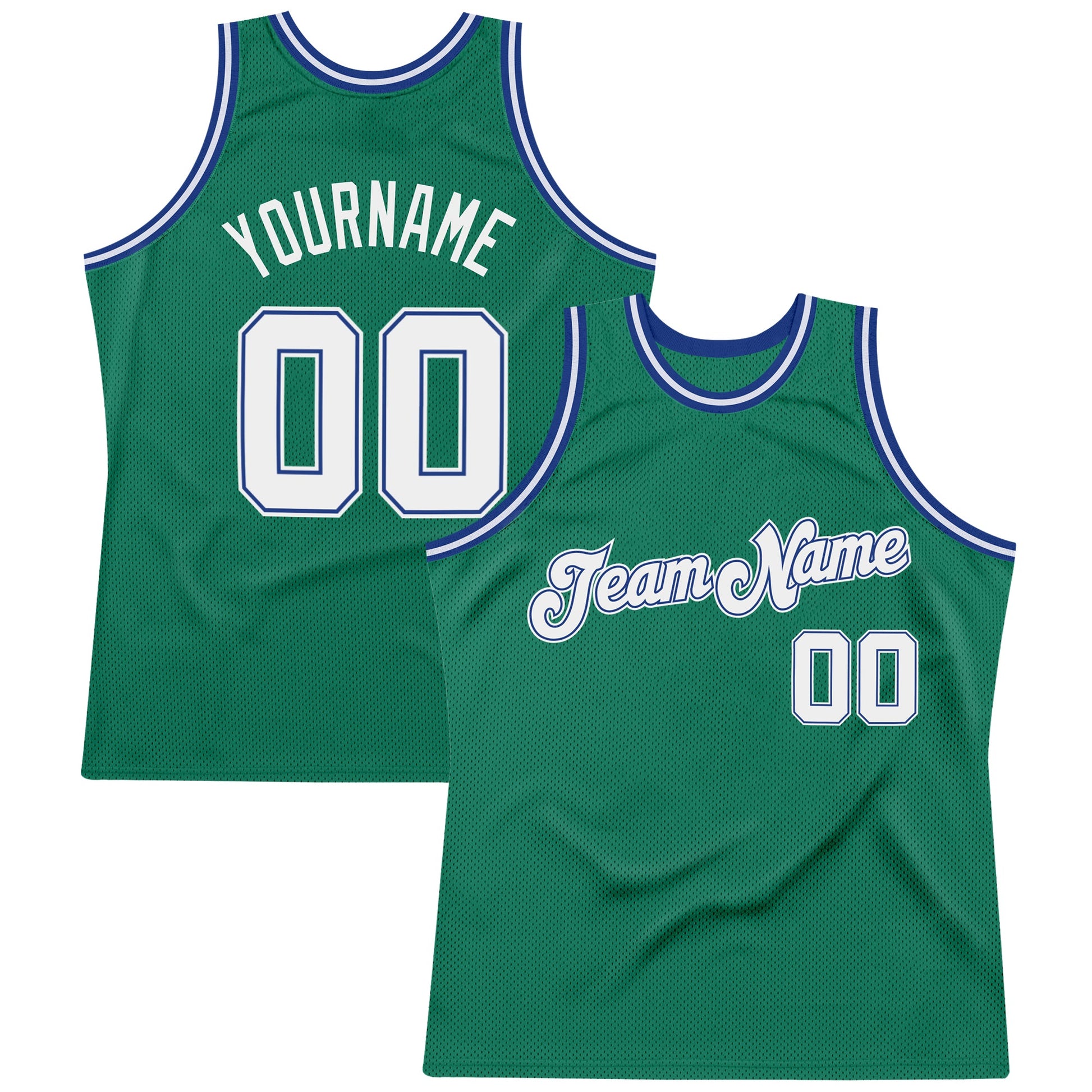 Custom Kelly Green White-Royal Authentic Throwback Basketball Jersey - Sky-Custom