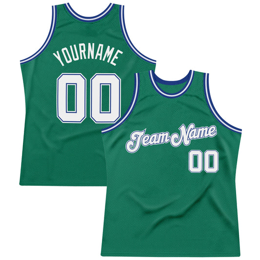 Custom Kelly Green White-Royal Authentic Throwback Basketball Jersey - Sky-Custom