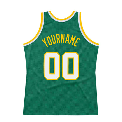 Custom Kelly Green White-Gold Authentic Throwback Basketball Jersey - Sky-Custom
