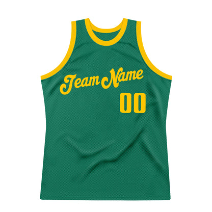 Custom Kelly Green Gold Authentic Throwback Basketball Jersey - Sky-Custom