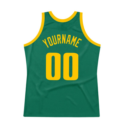 Custom Kelly Green Gold Authentic Throwback Basketball Jersey - Sky-Custom