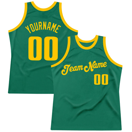 Custom Kelly Green Gold Authentic Throwback Basketball Jersey - Sky-Custom