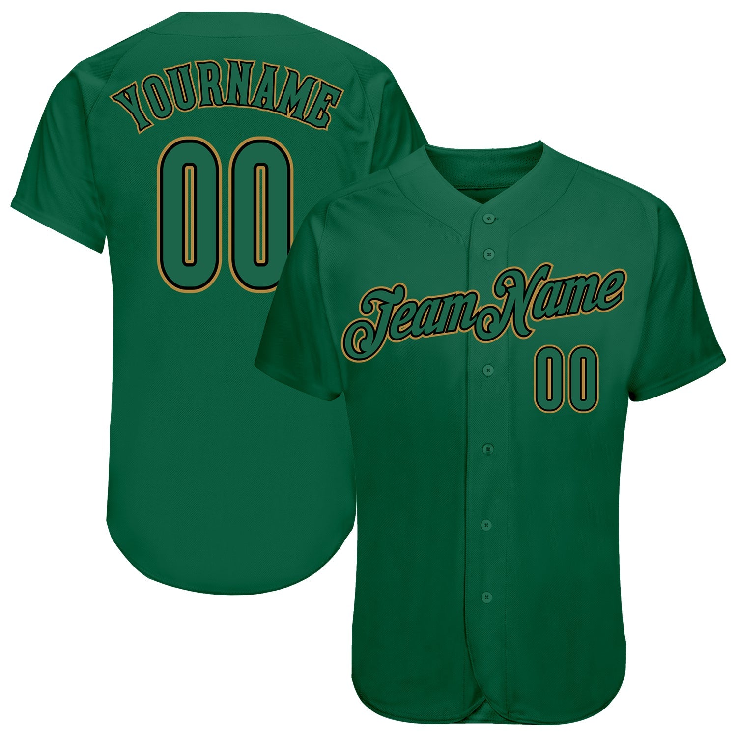 Custom Kelly Green Kelly Green-Old Gold Authentic Baseball Jersey - Sky-Custom