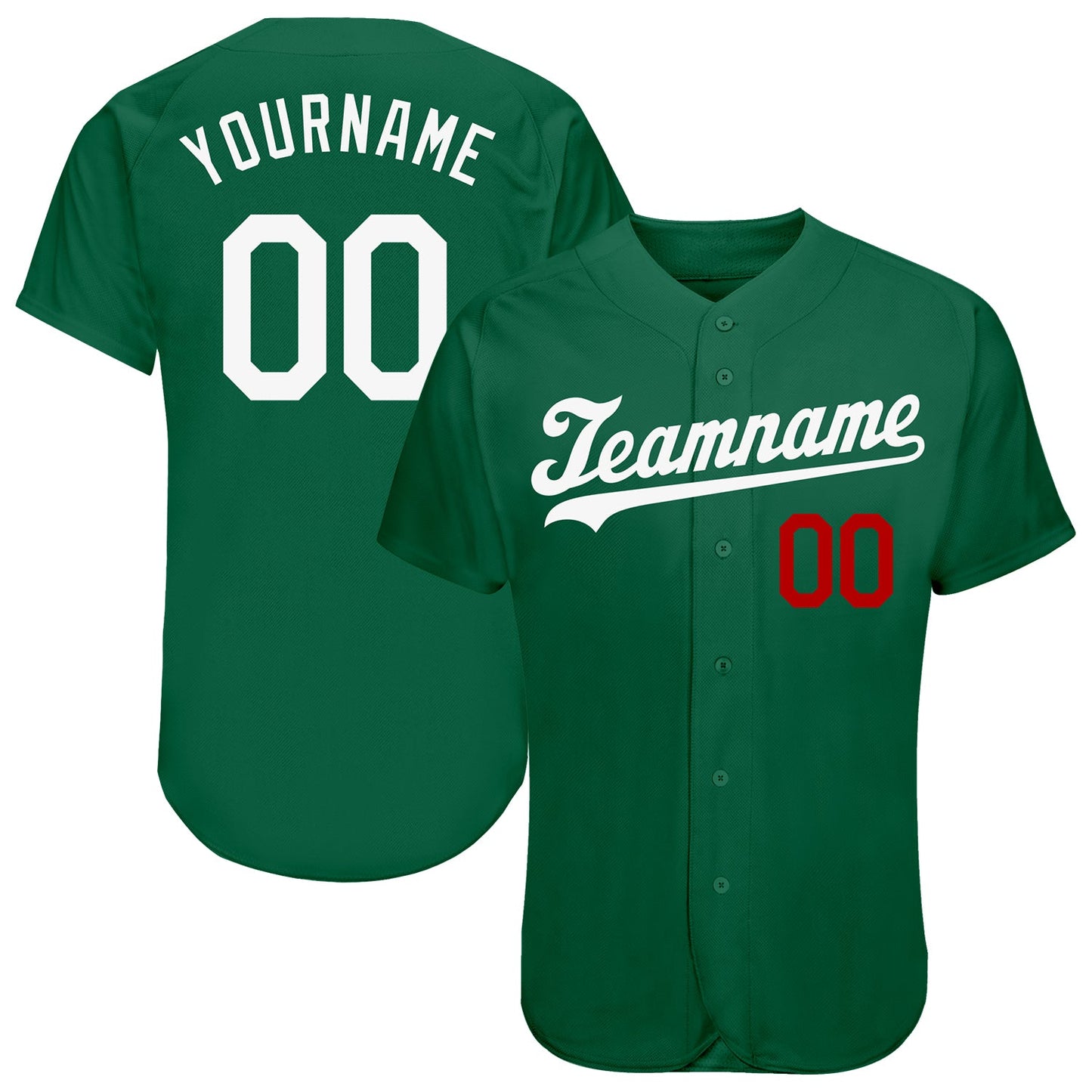 Custom Kelly Green White-Red Authentic Baseball Jersey - Sky-Custom