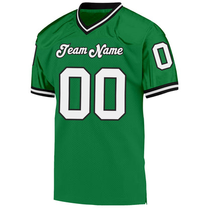 Custom Grass Green White-Black Mesh Authentic Throwback Football Jersey - Sky-Custom