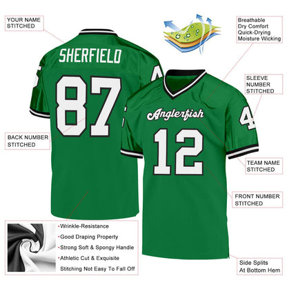 Custom Grass Green White-Black Mesh Authentic Throwback Football Jersey - Sky-Custom