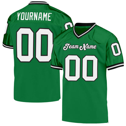 Custom Grass Green White-Black Mesh Authentic Throwback Football Jersey - Sky-Custom