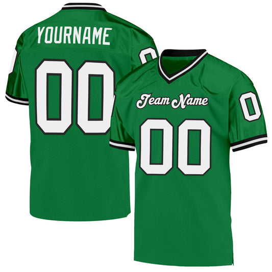 Custom Grass Green White-Black Mesh Authentic Throwback Football Jersey - Sky-Custom