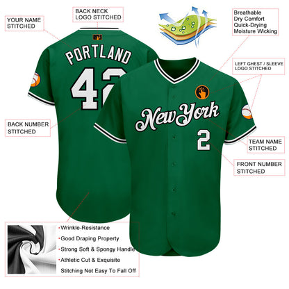 Custom Kelly Green White-Black Authentic Baseball Jersey - Sky-Custom