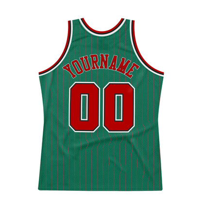 Custom Kelly Green Red Pinstripe Red-Black Authentic Basketball Jersey - Sky-Custom