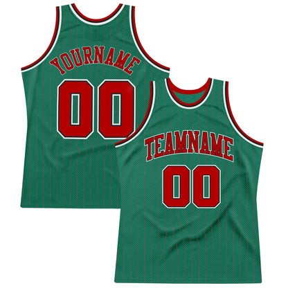 Custom Kelly Green Red Pinstripe Red-Black Authentic Basketball Jersey - Sky-Custom