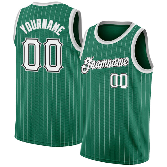 Custom Kelly Green White Pinstripe White-Gray Authentic Basketball Jersey - Sky-Custom
